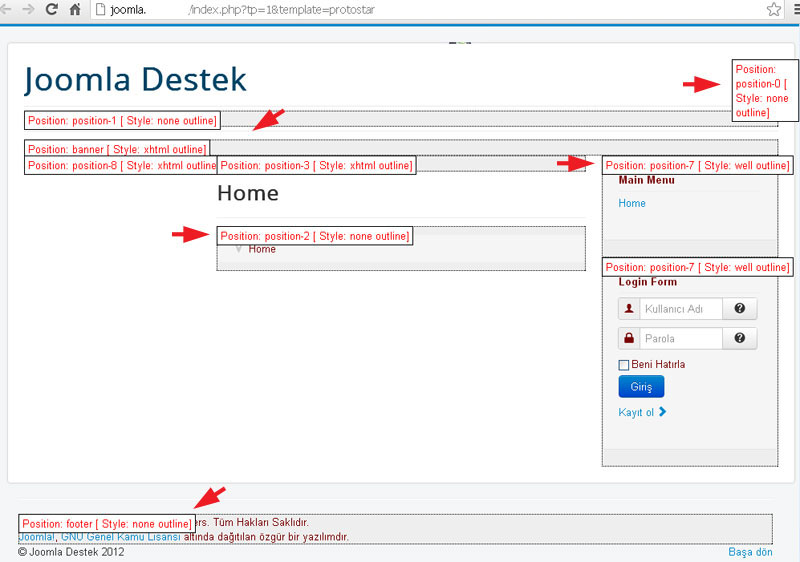 Joomla 3.0 Tema Modül Pozisyonlarını Görmek